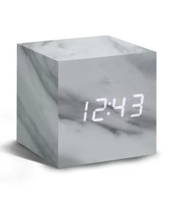Cube Click Clock Wekker - Marmer/LED Wit