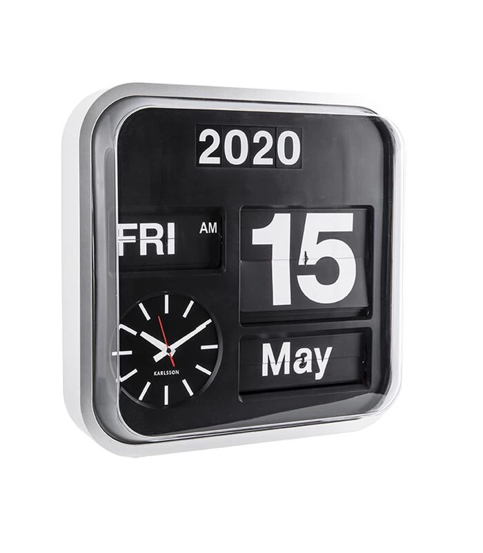 Karlsson Wandklok Big Flip - Zilver/Zwart - 43x43x16cm 3 Karlsson Wandklok Big Flip - Zilver/Zwart - 43x43x16cm