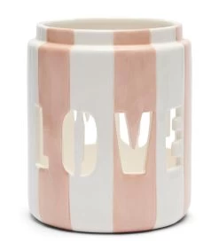 Professionele winkel voor decoratieve artikelen 12 Windlicht Porselein Gesptreept Met Tekst - Love - Roze/ Wit