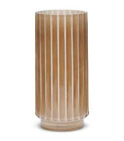 Vaas Glas Met Ribbel, Bloemenvaas Cylinder - Flamenco - Beige