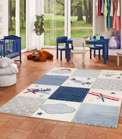 Maui Kids - Kindertapijt - Ruitjespatroon Vliegtuigen