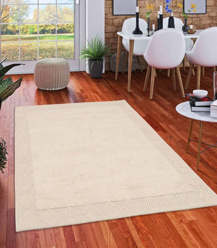 Natuurtapijt Vloerkleed Shaggy Wol Linea Border 4 Natuurtapijt Vloerkleed Shaggy Wol Linea Border - Afbeelding 2