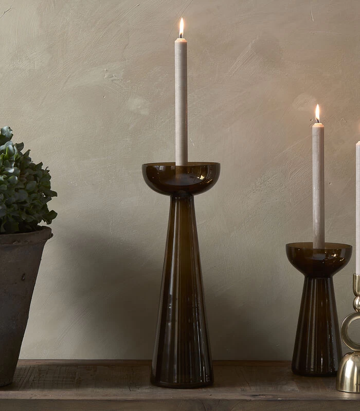 Kaarshouder Glas, Hoge Kandelaar - Amber Stone - Bruin - Maat L 4 Kaarshouder Glas, Hoge Kandelaar - Amber Stone - Bruin - Maat L - Afbeelding 2