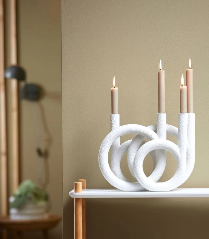 PRESENT TIME Kandelaar Rings - Polyresin - Wit - 38x14,5x30cm 4 PRESENT TIME Kandelaar Rings - Polyresin - Wit - 38x14,5x30cm - Afbeelding 2