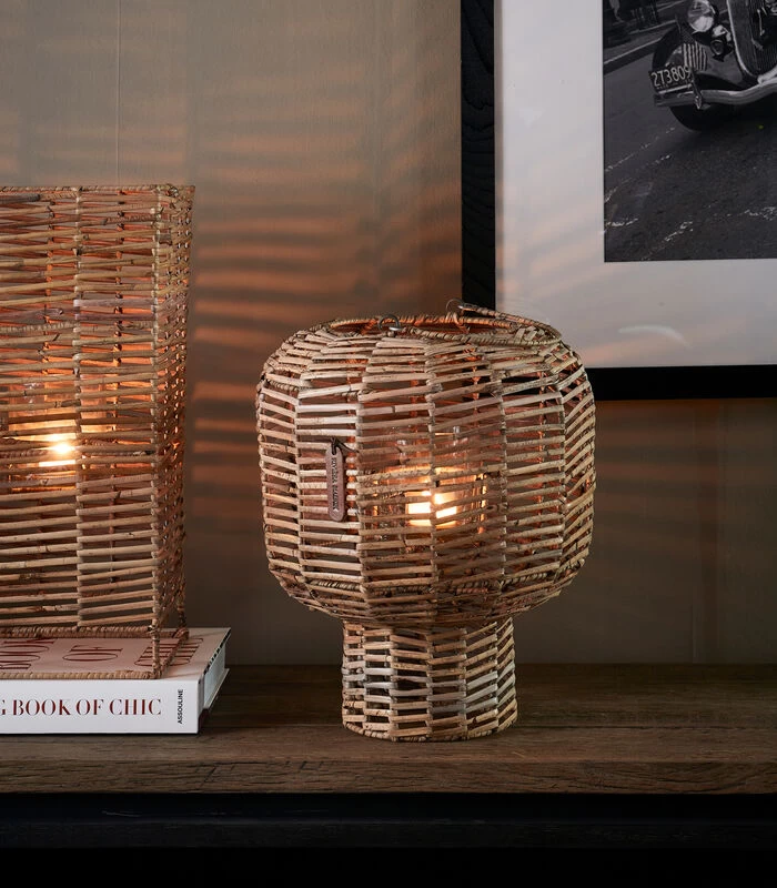 Lantaarn Rustic Rattan Herringbone Naturel 4 Lantaarn Rustic Rattan Herringbone Naturel - Afbeelding 2