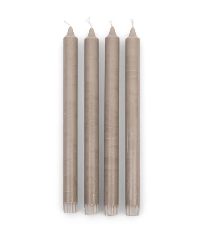 Lange Kaarsen - Dinner Candles ECO Flax 4pcs - Grijs/Beige - Set Van 2 X 4 Stuks 3 Lange Kaarsen - Dinner Candles ECO Flax 4pcs - Grijs/Beige - Set Van 2 X 4 Stuks