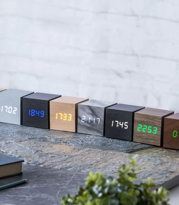 Cube Click Clock Wekker - Marmer/LED Wit 5 Cube Click Clock Wekker - Marmer/LED Wit - Afbeelding 3