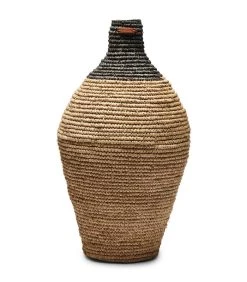 Hoge Rieten Vaas Droogbloemen, Ovaal Zwart - Sisal - Bruin /Zwart