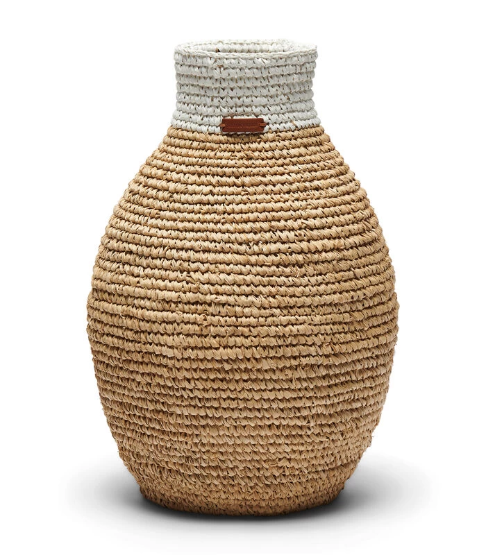 Rieten Vaas Droogbloemen, Ovaal Met Wit Detail - Sisal - Bruin / Wit 3 Rieten Vaas Droogbloemen, Ovaal Met Wit Detail - Sisal - Bruin / Wit