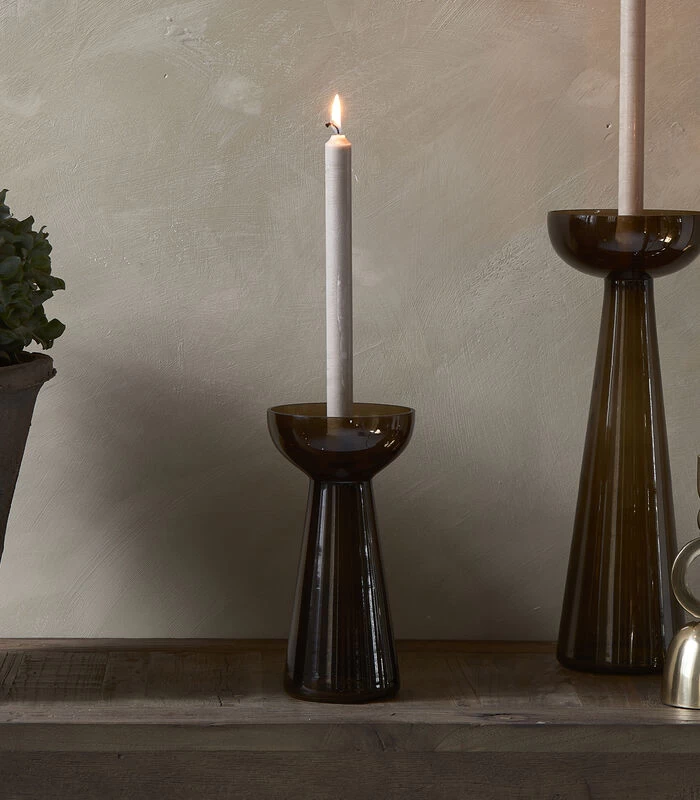Kaarshouder Glas, Hoge Kandelaar - Amber Stone - Bruin - Maat M 4 Kaarshouder Glas, Hoge Kandelaar - Amber Stone - Bruin - Maat M - Afbeelding 2