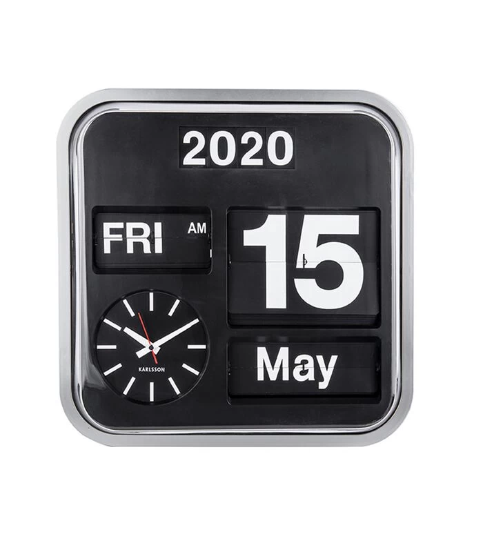 Karlsson Wandklok Big Flip - Zilver/Zwart - 43x43x16cm 4 Karlsson Wandklok Big Flip - Zilver/Zwart - 43x43x16cm - Afbeelding 2