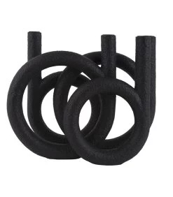 PRESENT TIME Kandelaar Rings - Polyresin - Zwart - 38x14,5x30cm