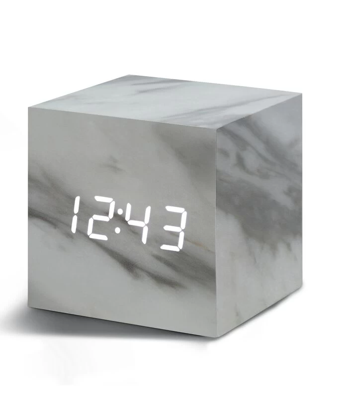 Cube Click Clock Wekker - Marmer/LED Wit 4 Cube Click Clock Wekker - Marmer/LED Wit - Afbeelding 2